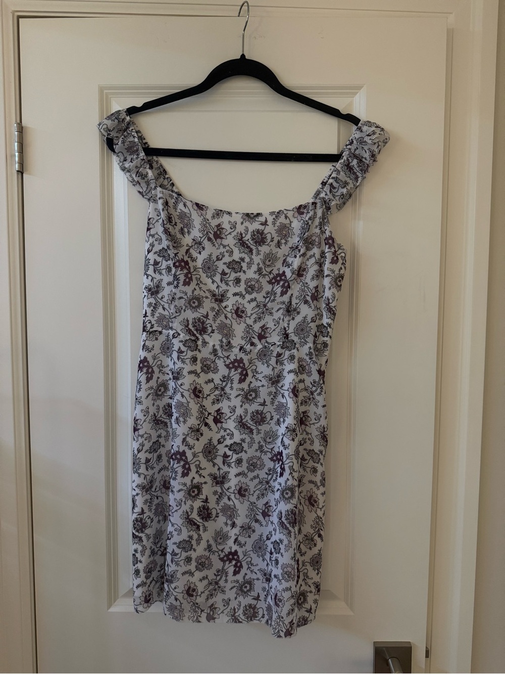 Wilfred White Mini Dress with Purple Floral Motif